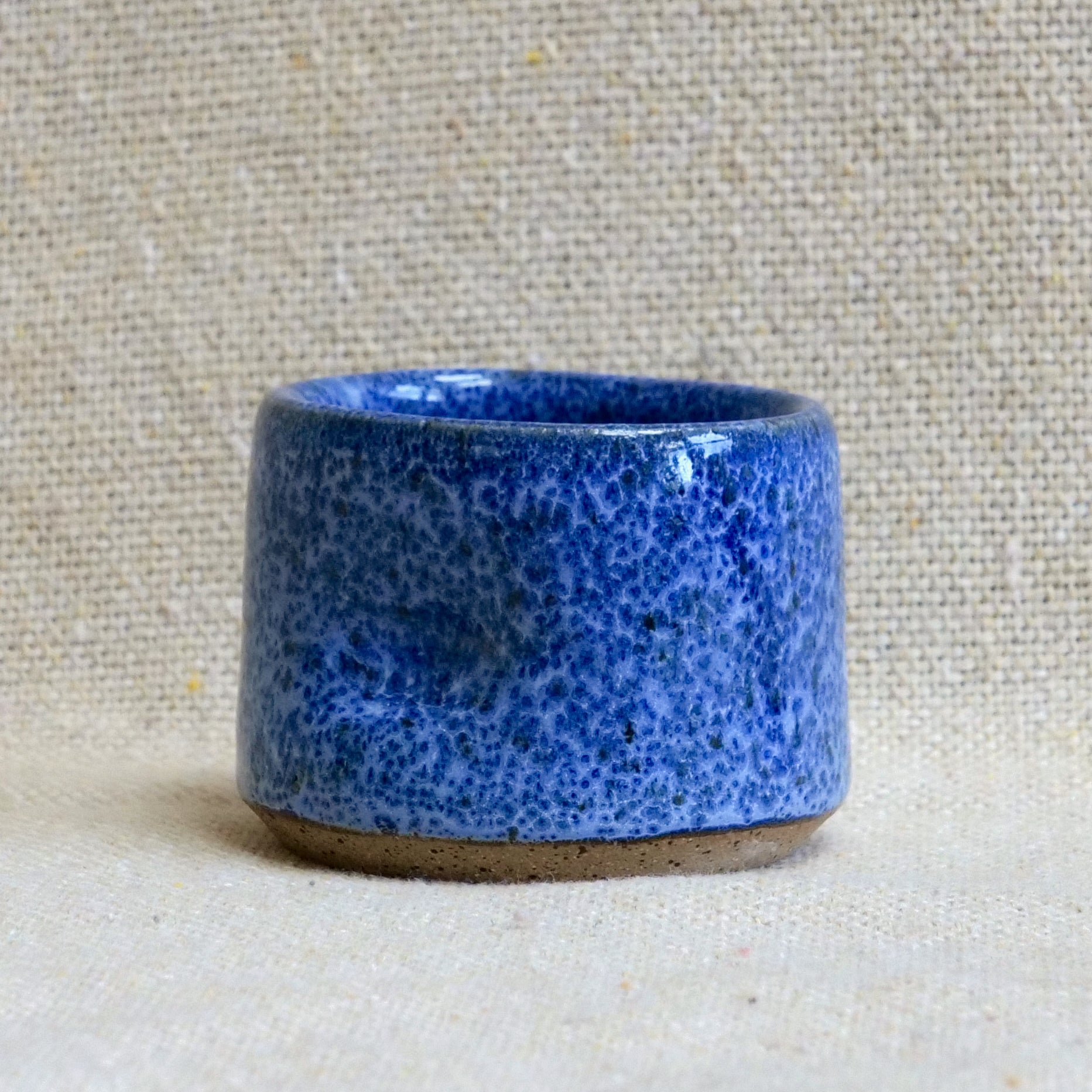 handmade ceramic espresso cortado cup, blue speckled glaze, pinch cup, thumb cup, pottery