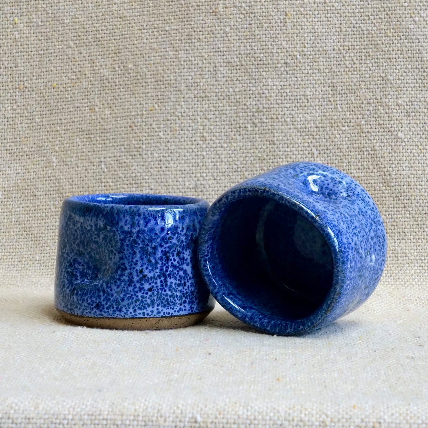 handmade ceramic espresso cortado cup, blue speckled glaze, pinch cup, thumb cup, pottery