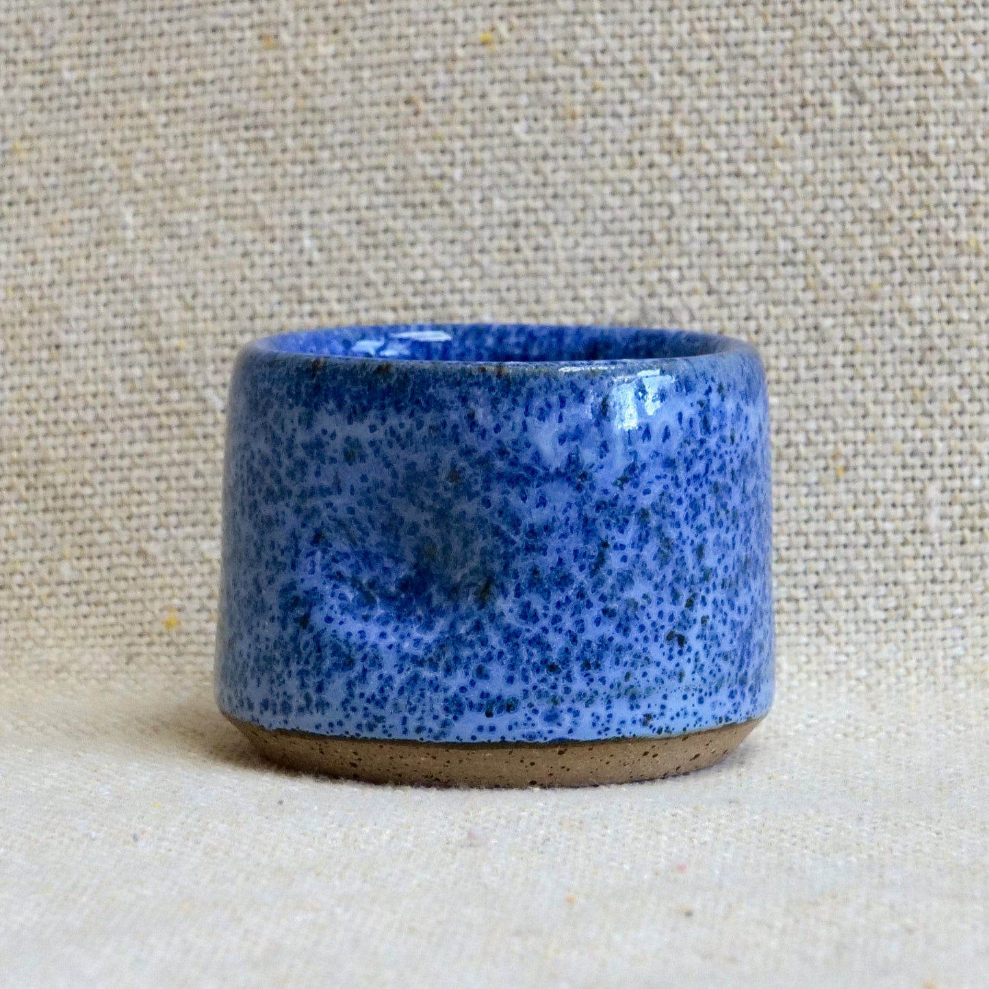 handmade ceramic espresso cortado cup, blue speckled glaze, pinch cup, thumb cup, pottery
