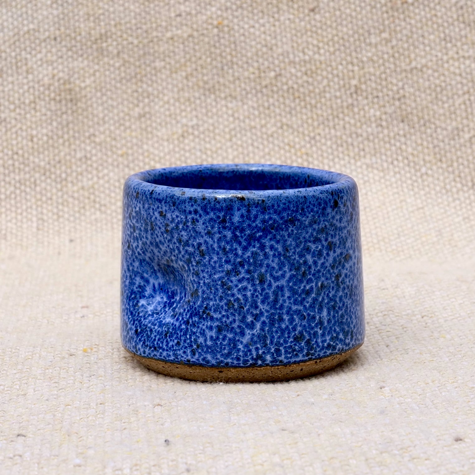 handmade ceramic espresso cup, blue speckled glaze, pinch cup, thumb cup, pottery