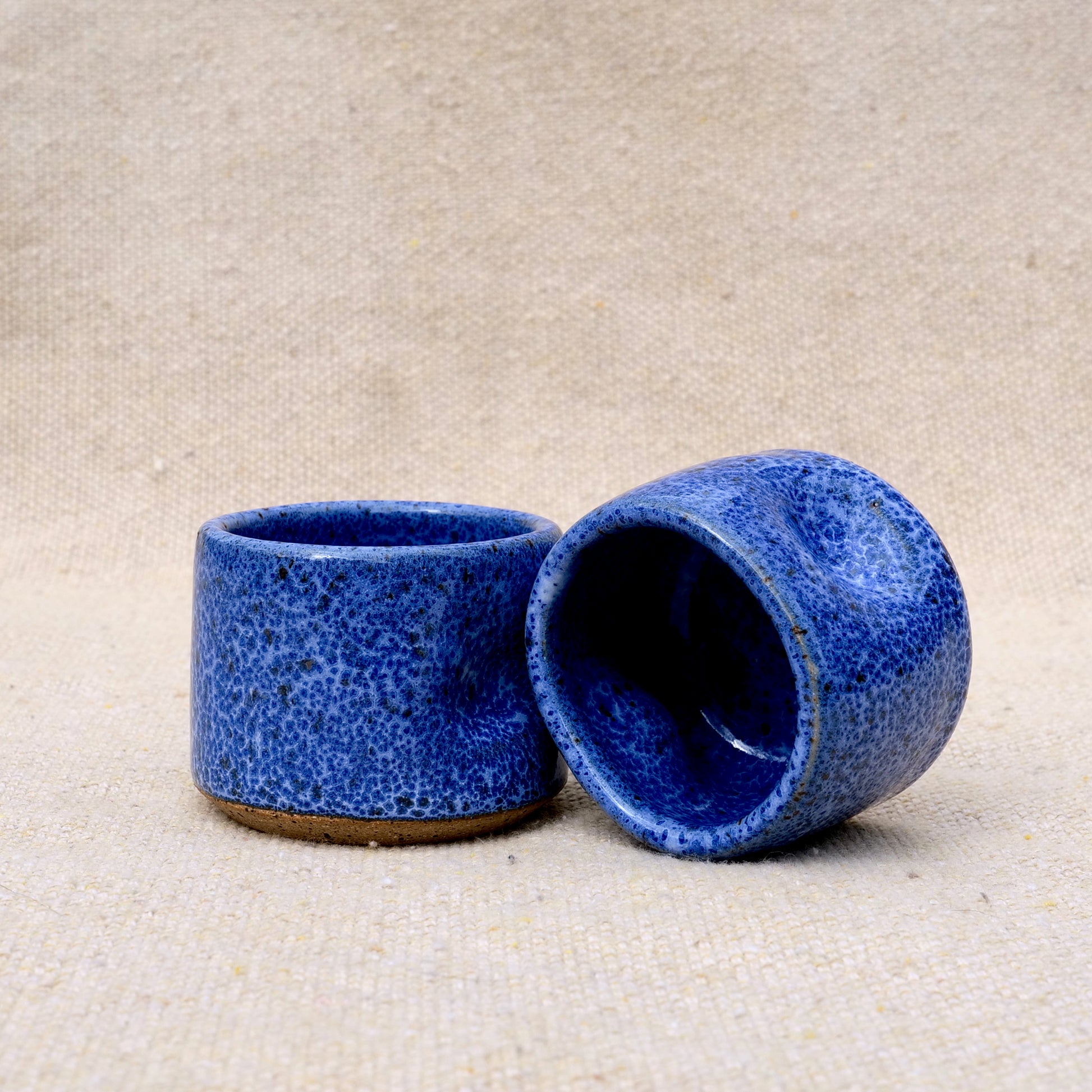 handmade ceramic espresso cup, blue speckled glaze, pinch cup, thumb cup, pottery
