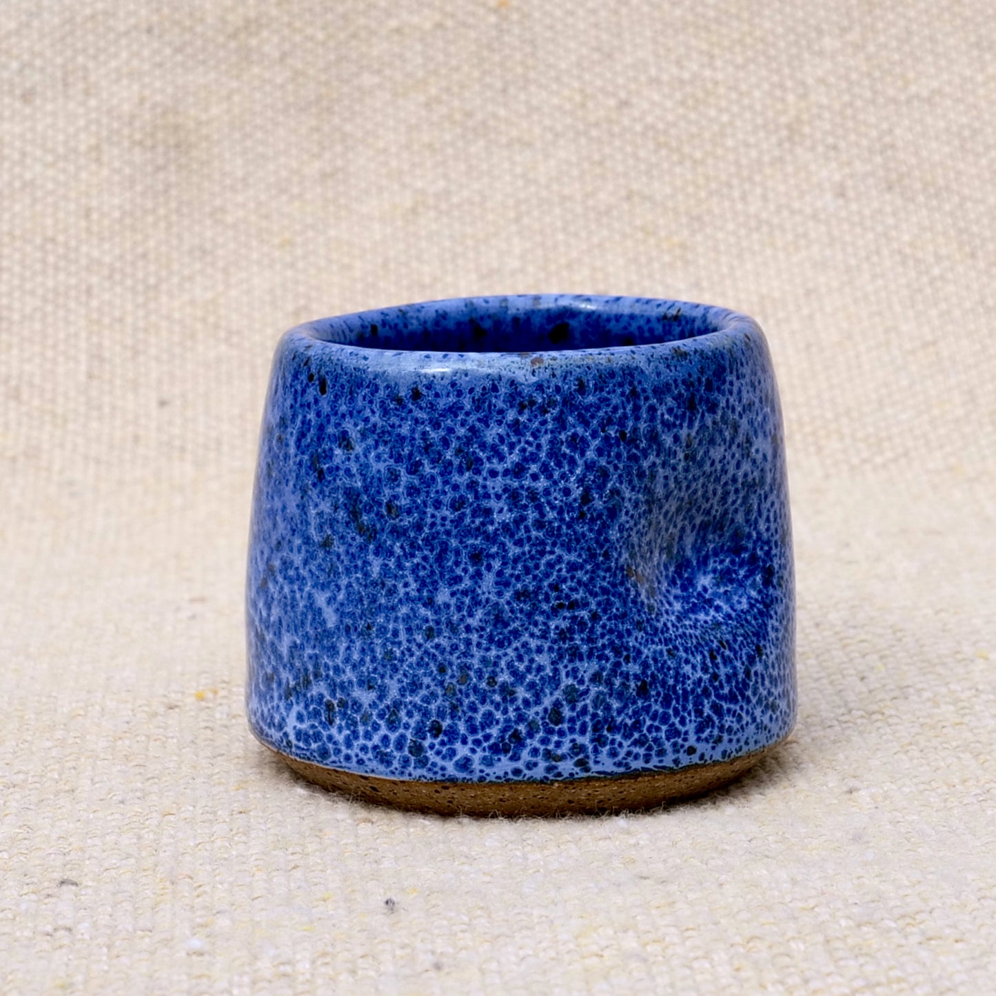 handmade ceramic espresso cup, blue speckled glaze, pinch cup, thumb cup, pottery