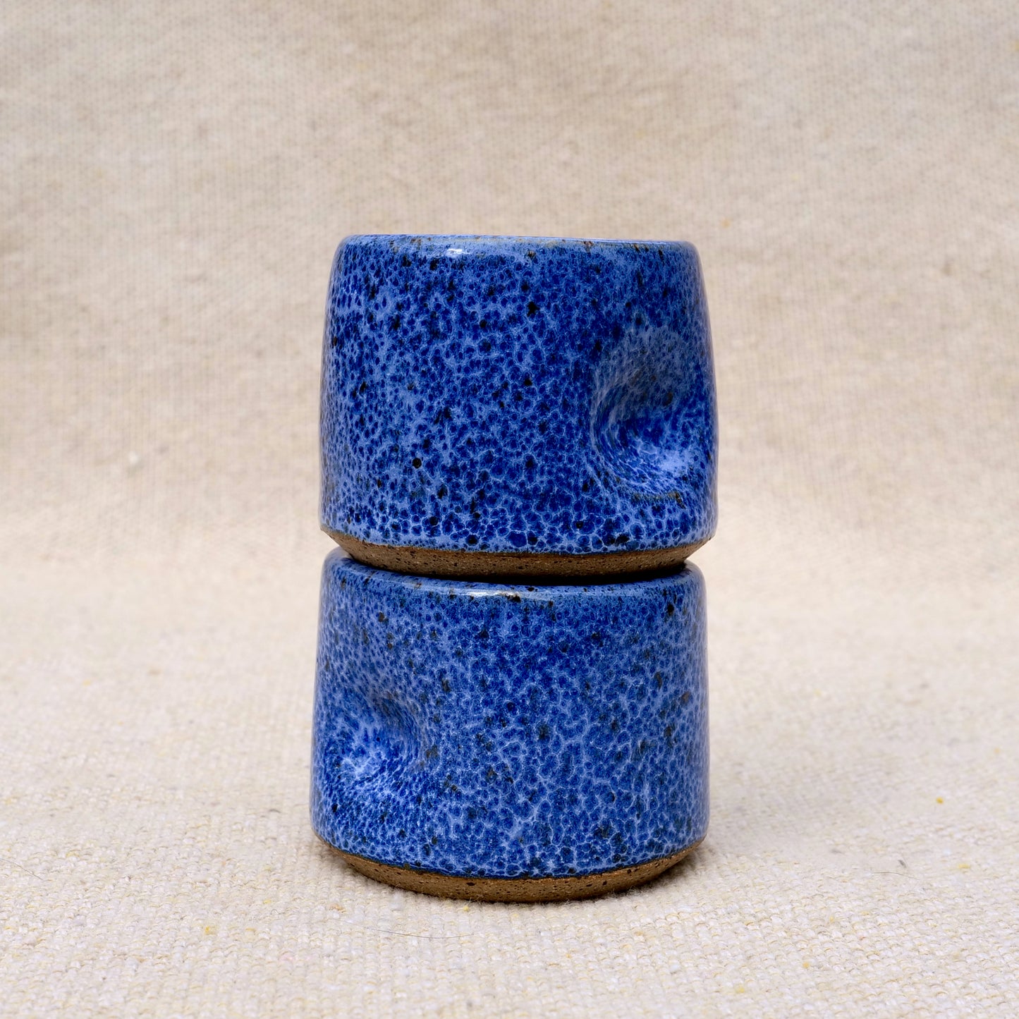 handmade ceramic espresso cup, blue speckled glaze, pinch cup, thumb cup, pottery