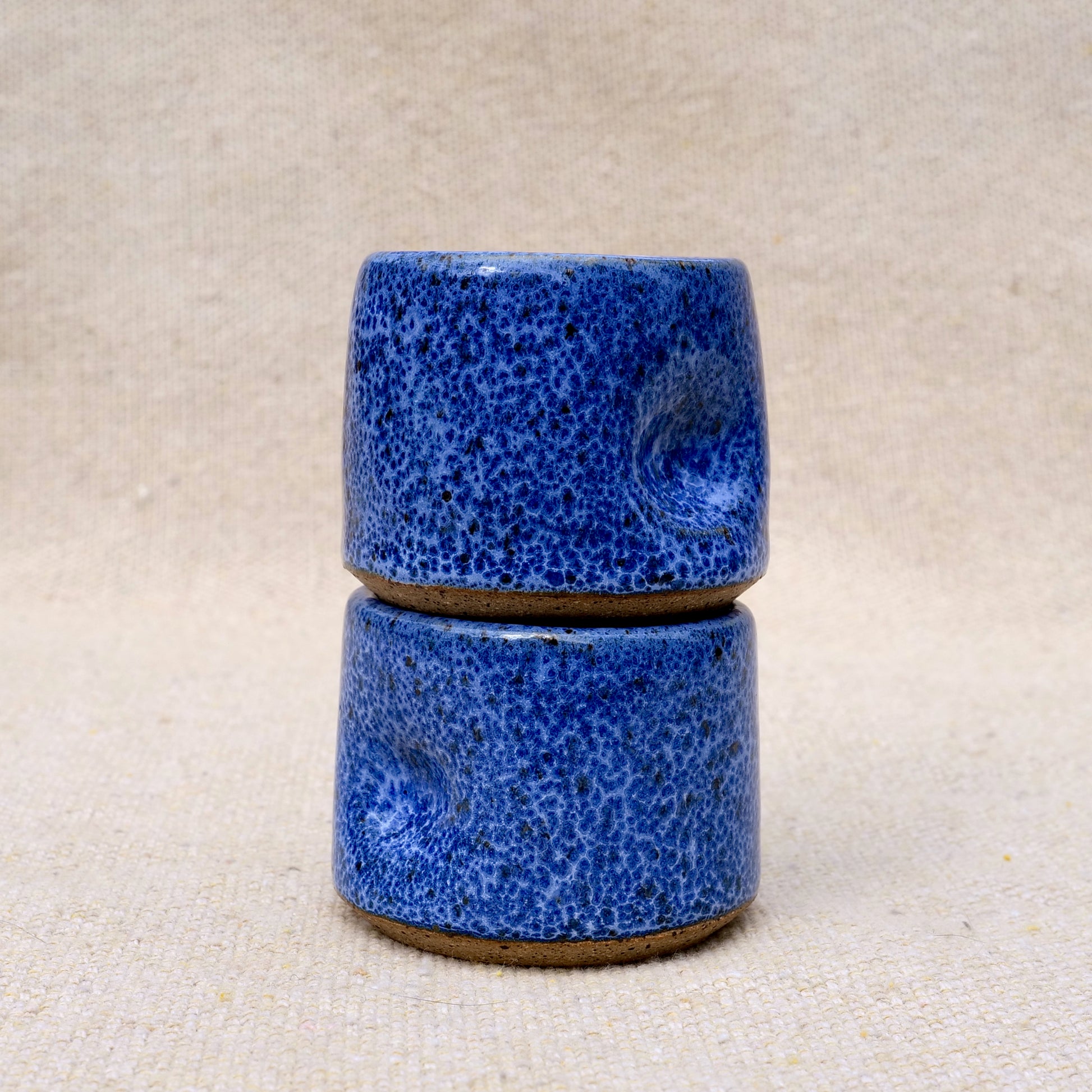 handmade ceramic espresso cup, blue speckled glaze, pinch cup, thumb cup, pottery