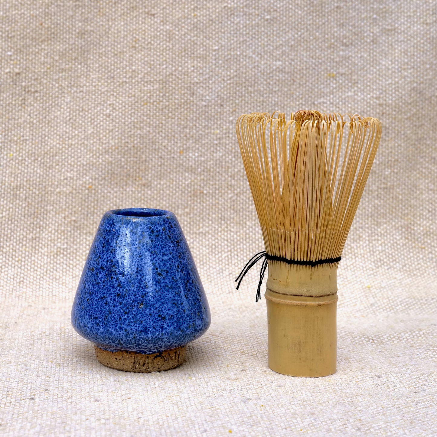 handmade ceramic matcha whisk stand, matcha whisk holder, blue speckled glaze