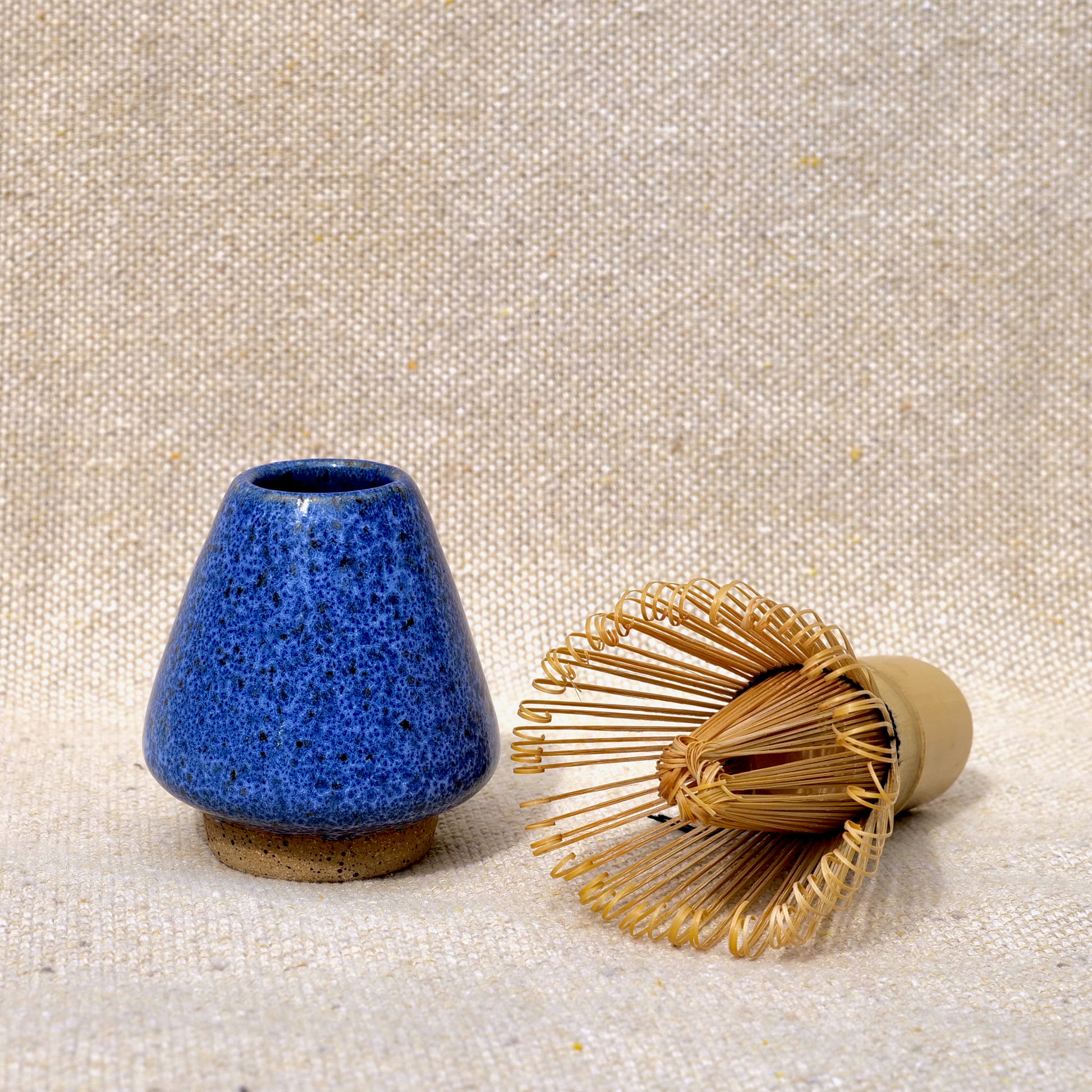 handmade ceramic matcha whisk stand, matcha whisk holder, blue speckled glaze