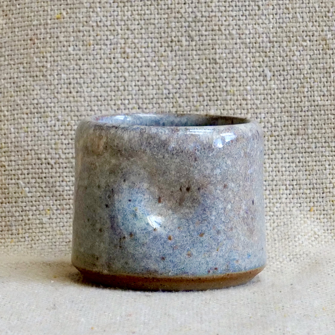 handmade ceramic espresso cortado cup, beige grey speckled glaze, pinch cup, thumb cup, pottery