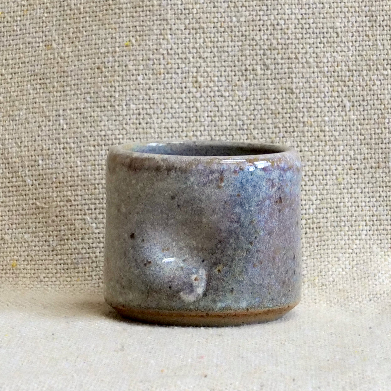 handmade ceramic espresso cortado cup, beige grey speckled glaze, pinch cup, thumb cup, pottery