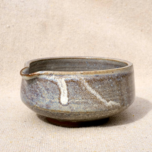 handmade ceramic matcha bowl, tea bowl, spout, mixing bowl, neutral brown grey glaze
