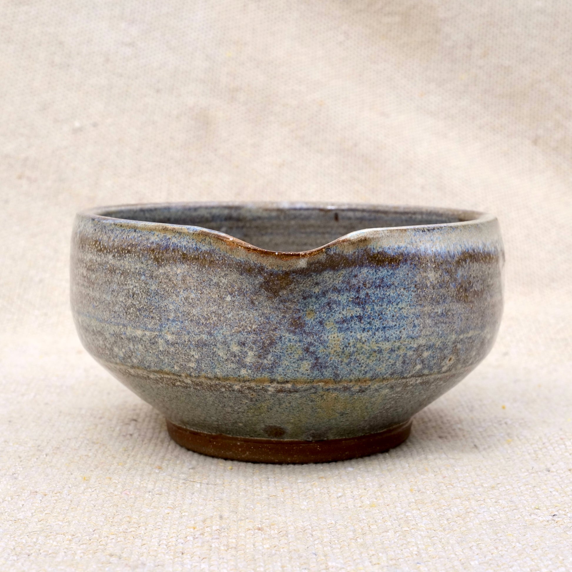 handmade ceramic matcha bowl, tea bowl, spout, mixing bowl, neutral brown grey glaze