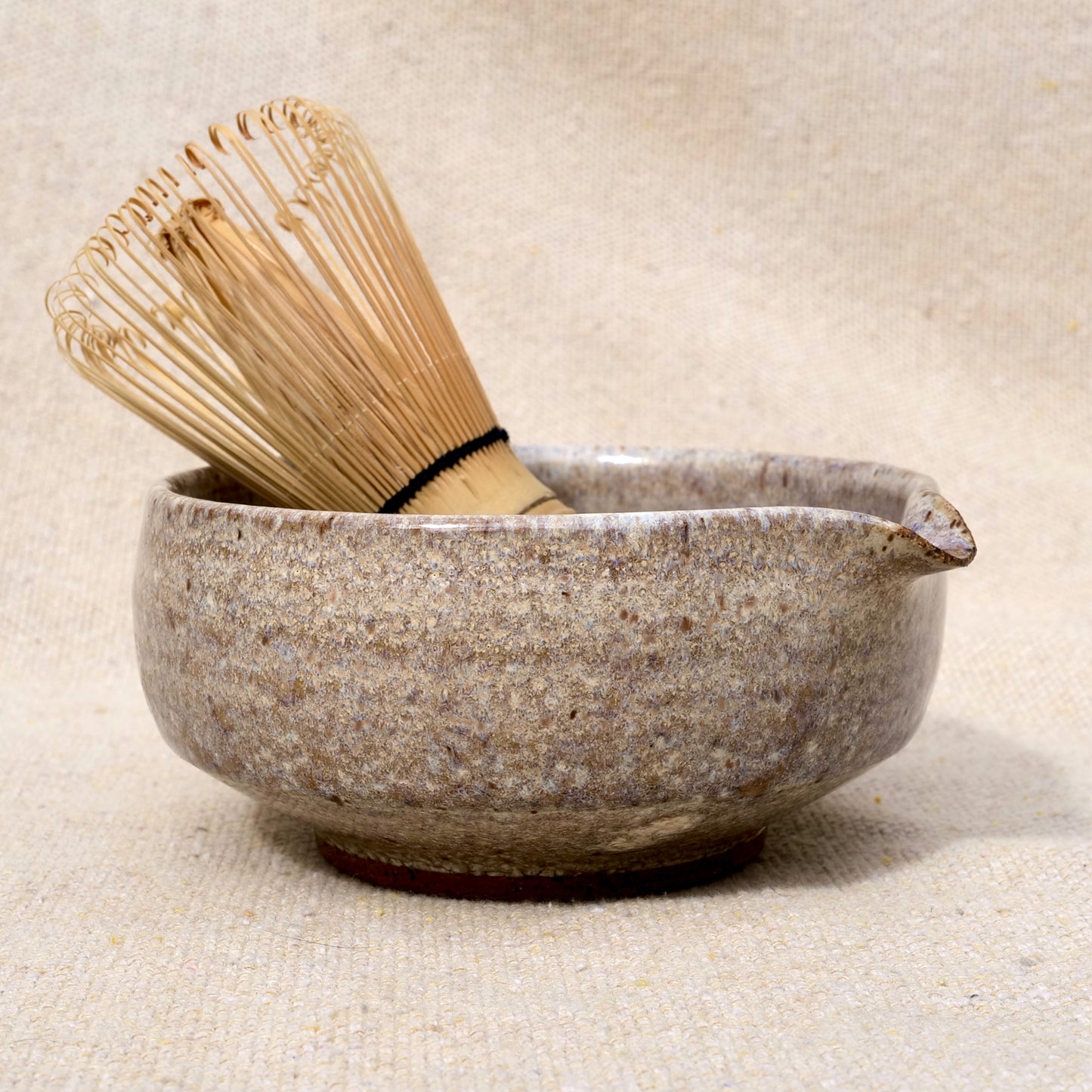 handmade ceramic matcha bowl, tea bowl, spout, mixing bowl, neutral brown grey glaze