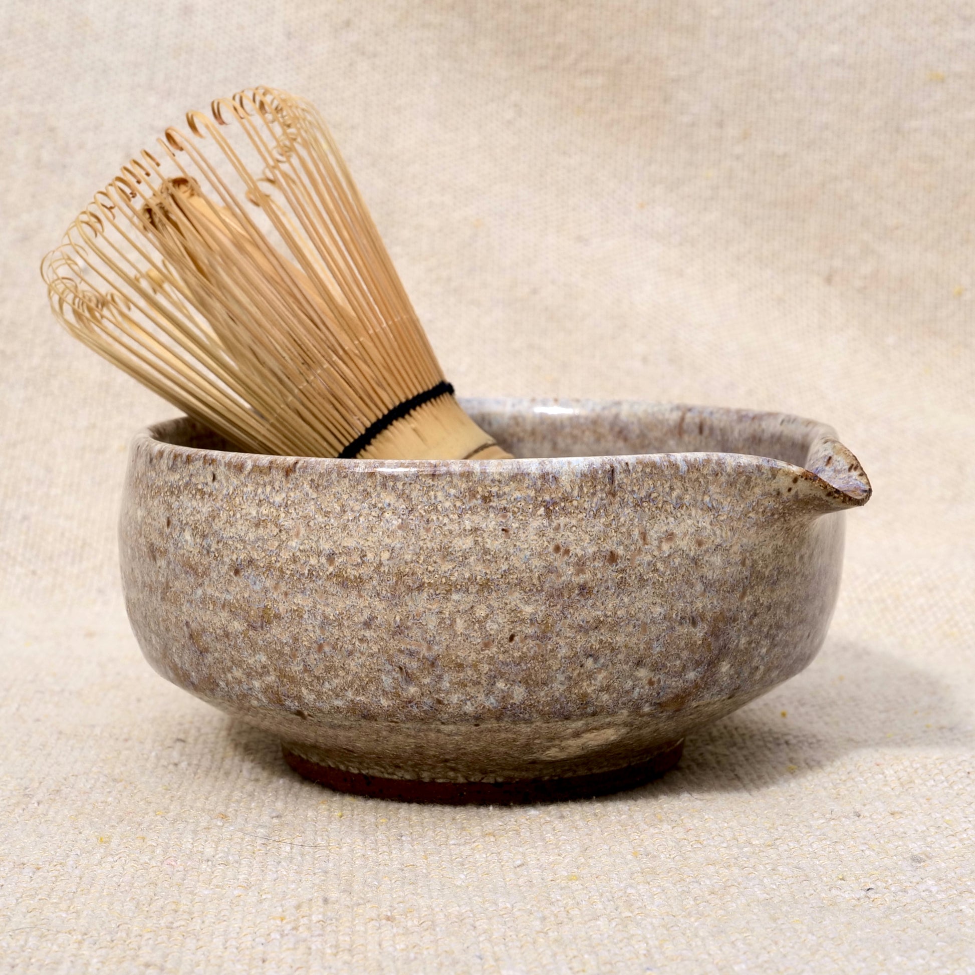 handmade ceramic matcha bowl, tea bowl, spout, mixing bowl, neutral brown grey glaze