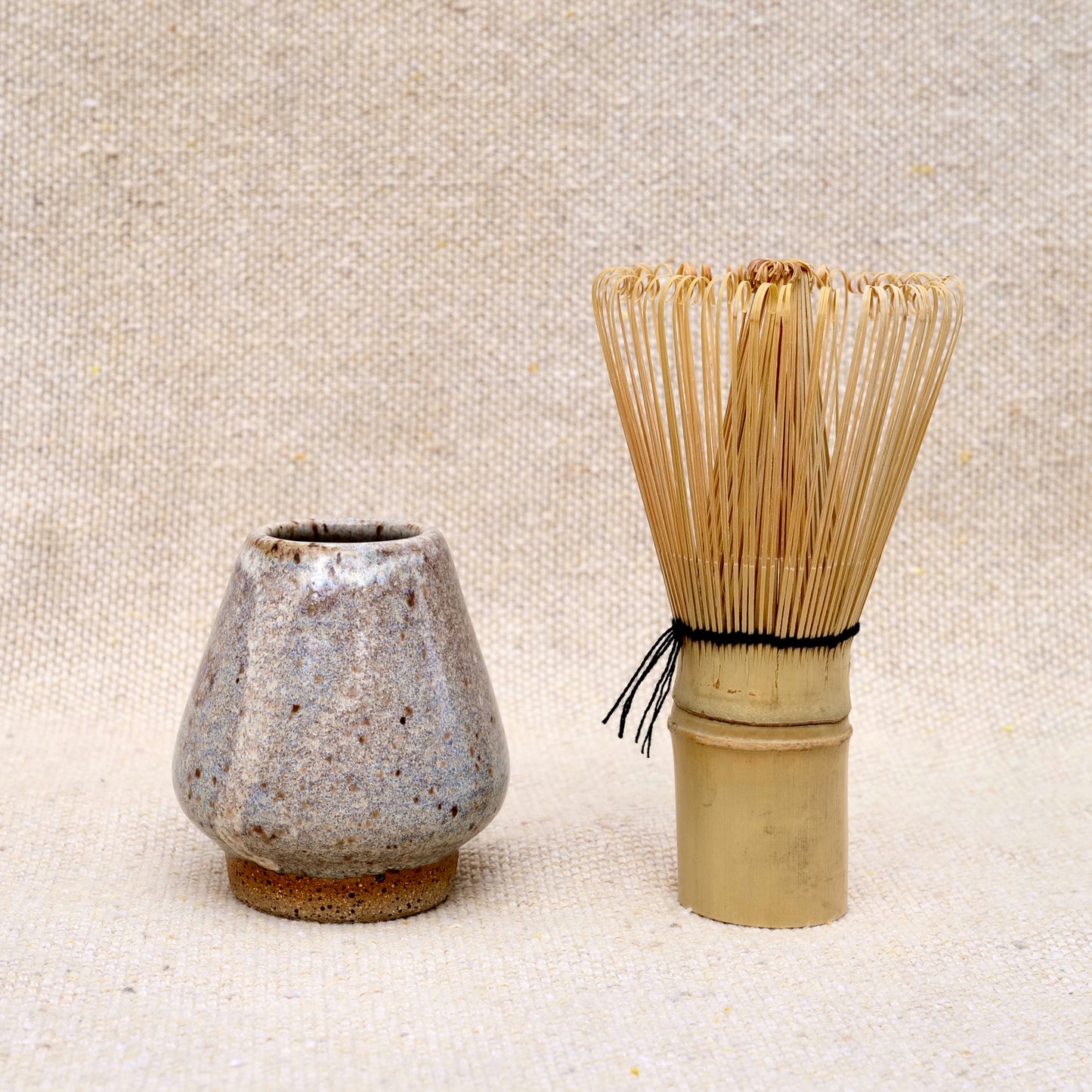 handmade ceramic matcha whisk stand, matcha whisk holder, grey beige speckled glaze
