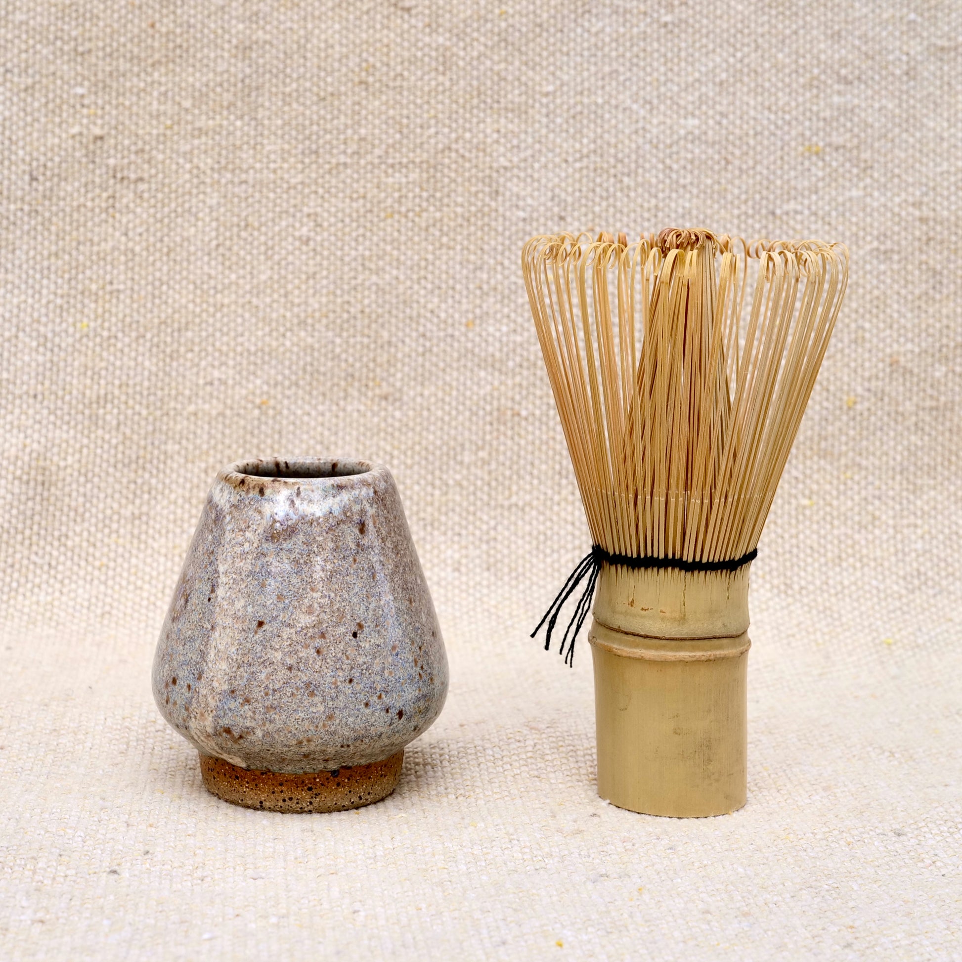 handmade ceramic matcha whisk stand, matcha whisk holder, grey beige speckled glaze