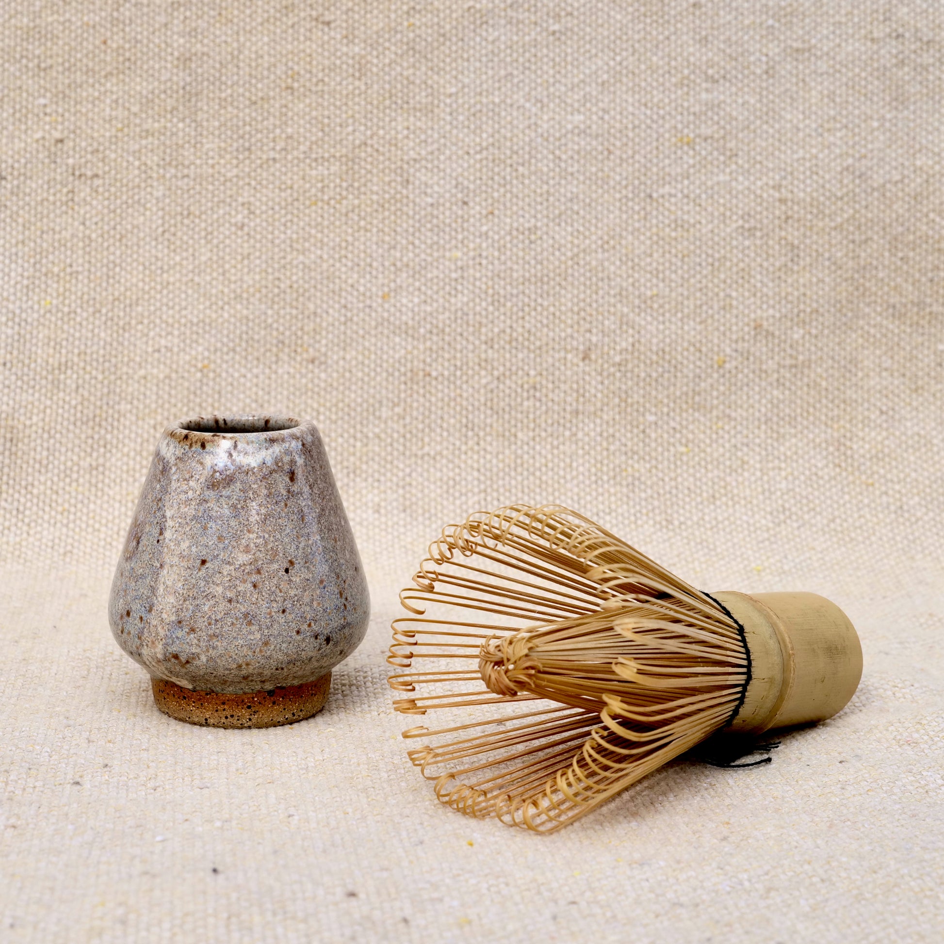 handmade ceramic matcha whisk stand, matcha whisk holder, grey beige speckled glaze