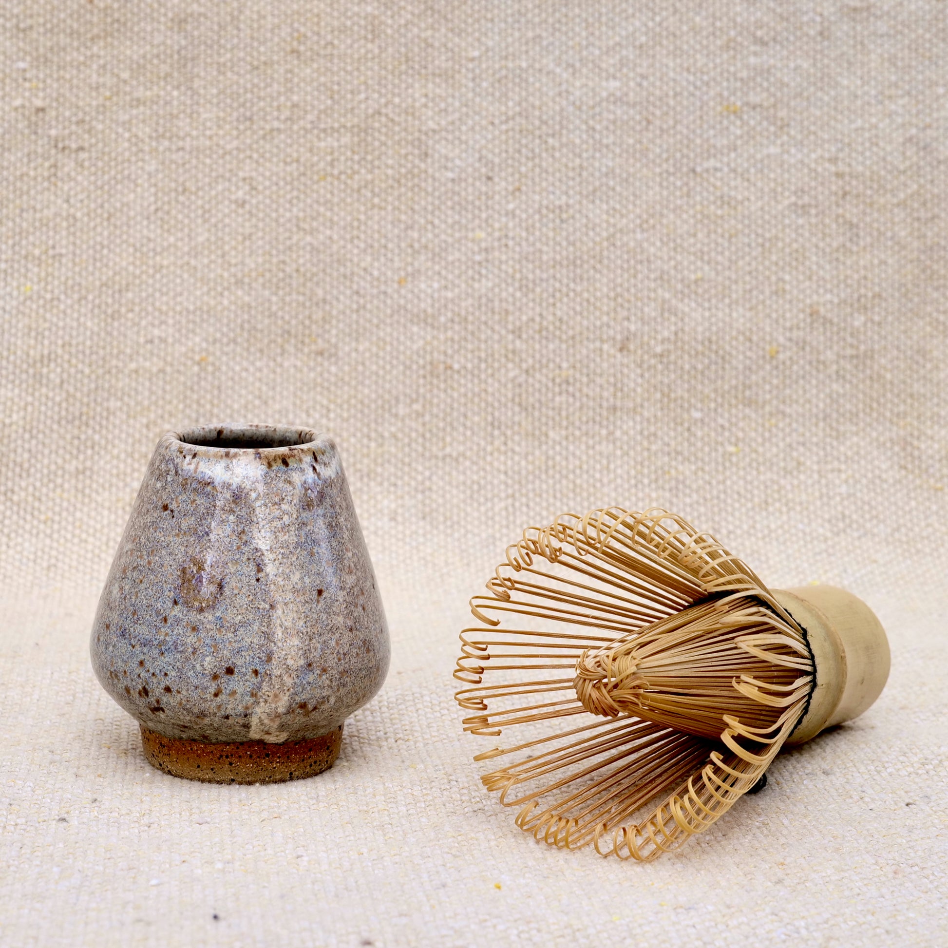 handmade ceramic matcha whisk stand, matcha whisk holder, grey beige speckled glaze