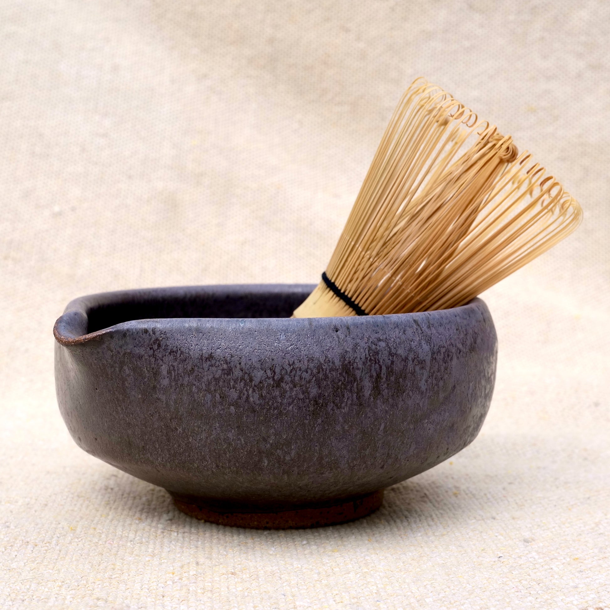 handmade ceramic matcha bowl, tea bowl, spout, mixing bowl, matte grey black glaze