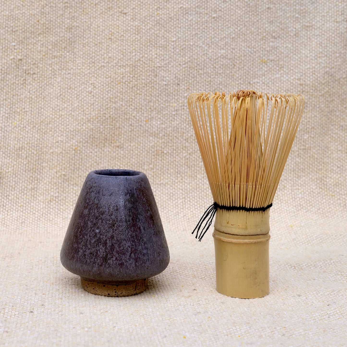 handmade ceramic matcha whisk stand, matcha whisk holder, matte grey black glaze
