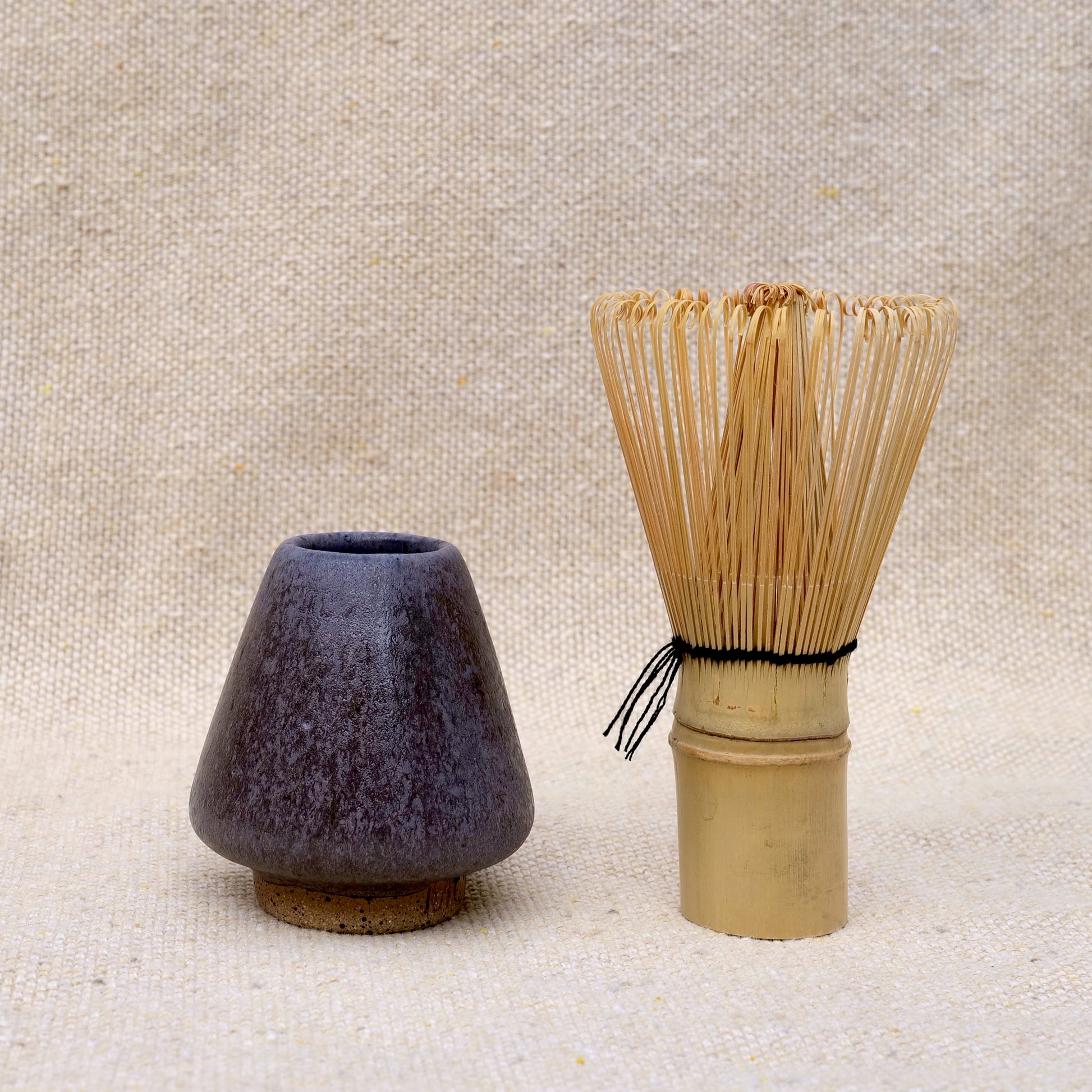 handmade ceramic matcha whisk stand, matcha whisk holder, matte grey black glaze