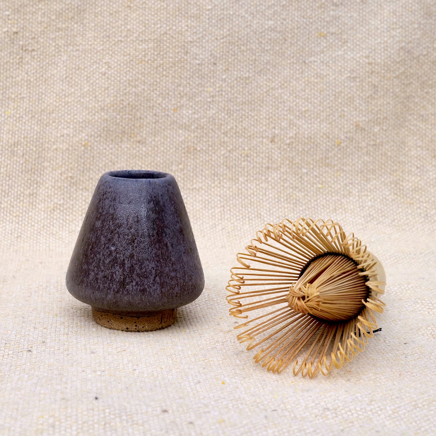handmade ceramic matcha whisk stand, matcha whisk holder, matte grey black glaze