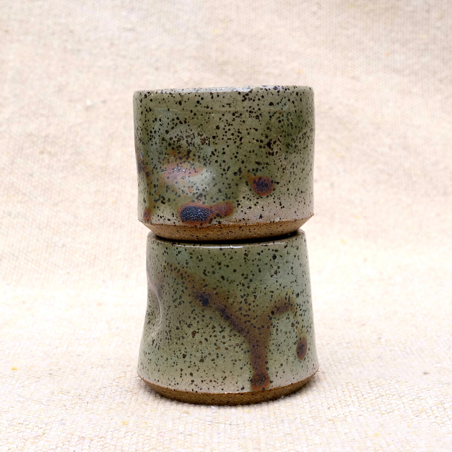 handmade ceramic espresso cup, earthy green glaze, pinch cup, thumb cup, pottery