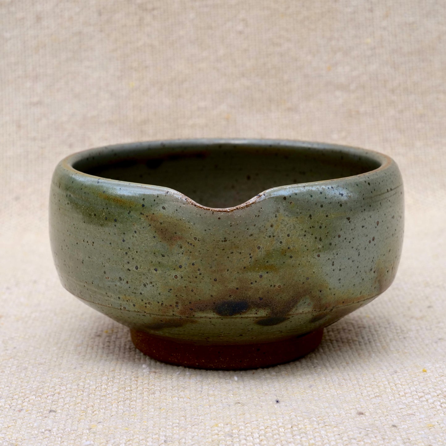 handmade ceramic matcha bowl, tea bowl, spout, mixing bowl, earthy green brown glaze