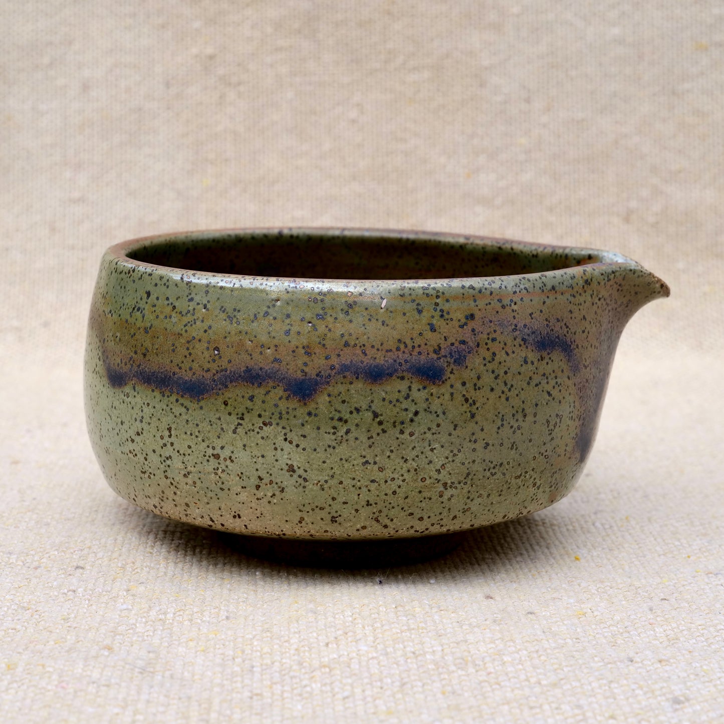 handmade ceramic matcha bowl, tea bowl, spout, mixing bowl, earthy green brown glaze