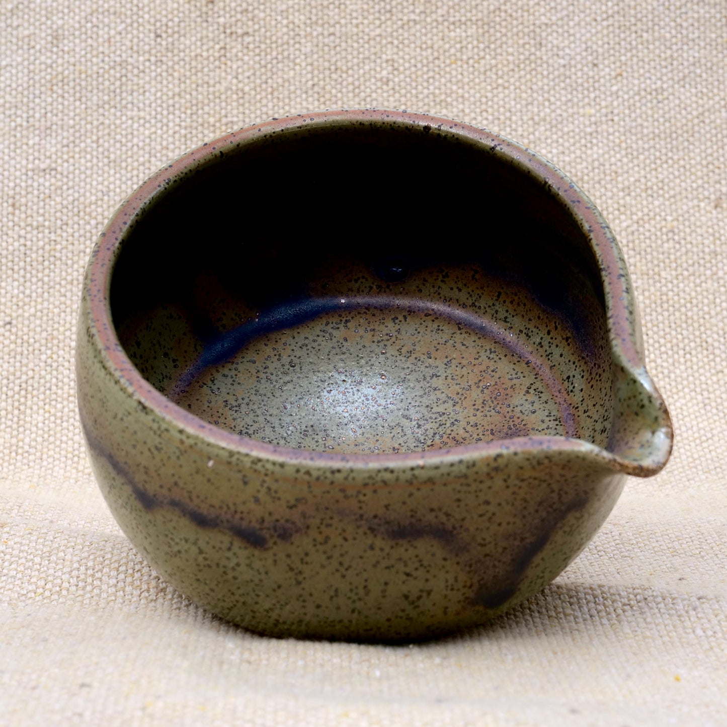 handmade ceramic matcha bowl, tea bowl, spout, mixing bowl, earthy green brown glaze