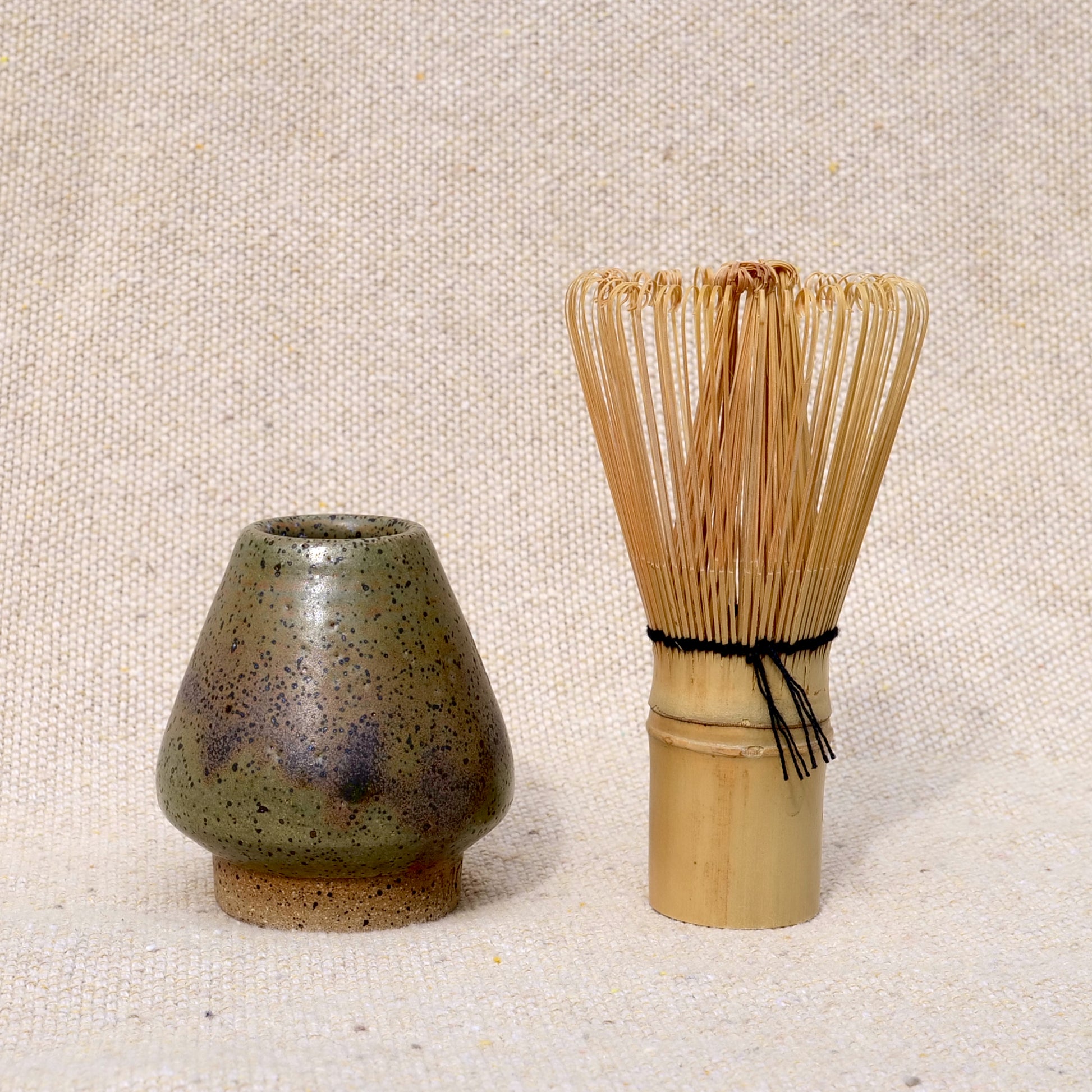 handmade ceramic matcha whisk stand, matcha whisk holder, earthy green glaze