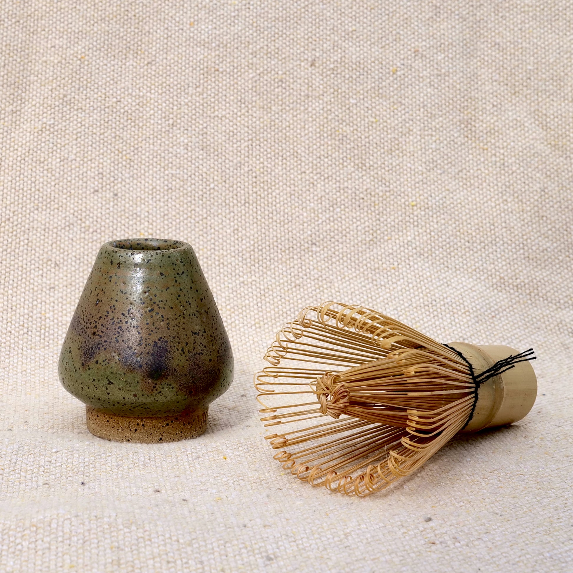 handmade ceramic matcha whisk stand, matcha whisk holder, earthy green glaze