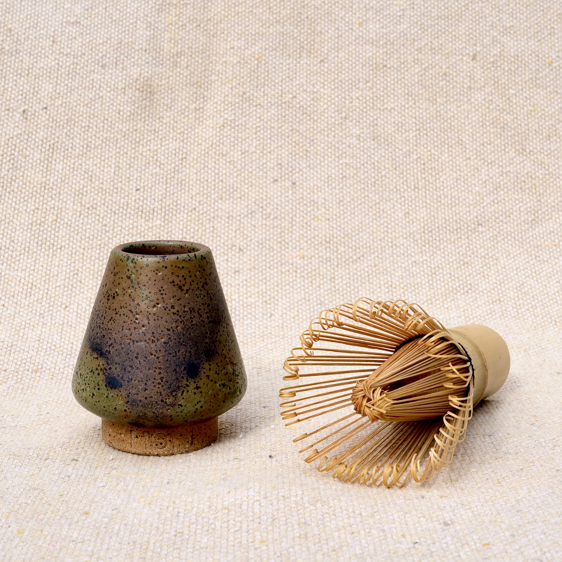 handmade ceramic matcha whisk stand, matcha whisk holder, earthy green glaze