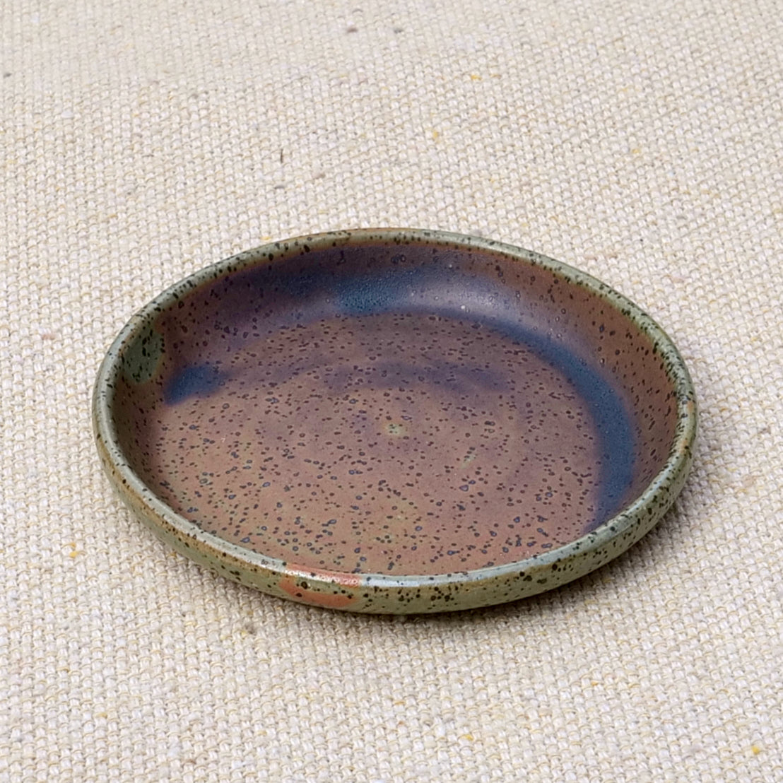 tiny handmade ceramic plate, teabag holder, trinket dish, earthy green glaze, wheel thrown