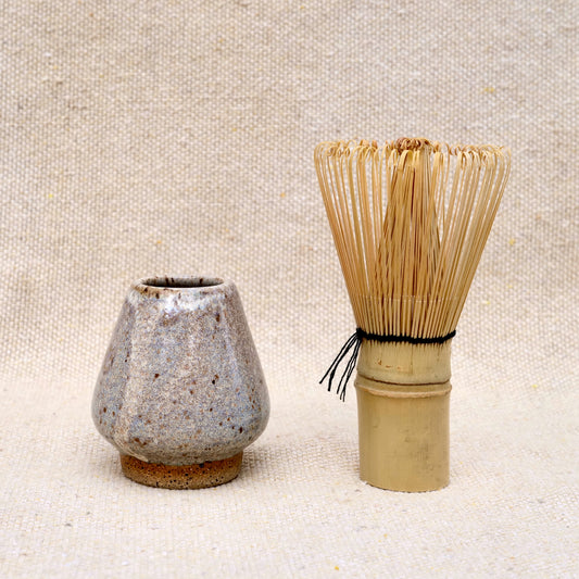 handmade ceramic matcha whisk stand, matcha whisk holder, grey beige speckled glaze